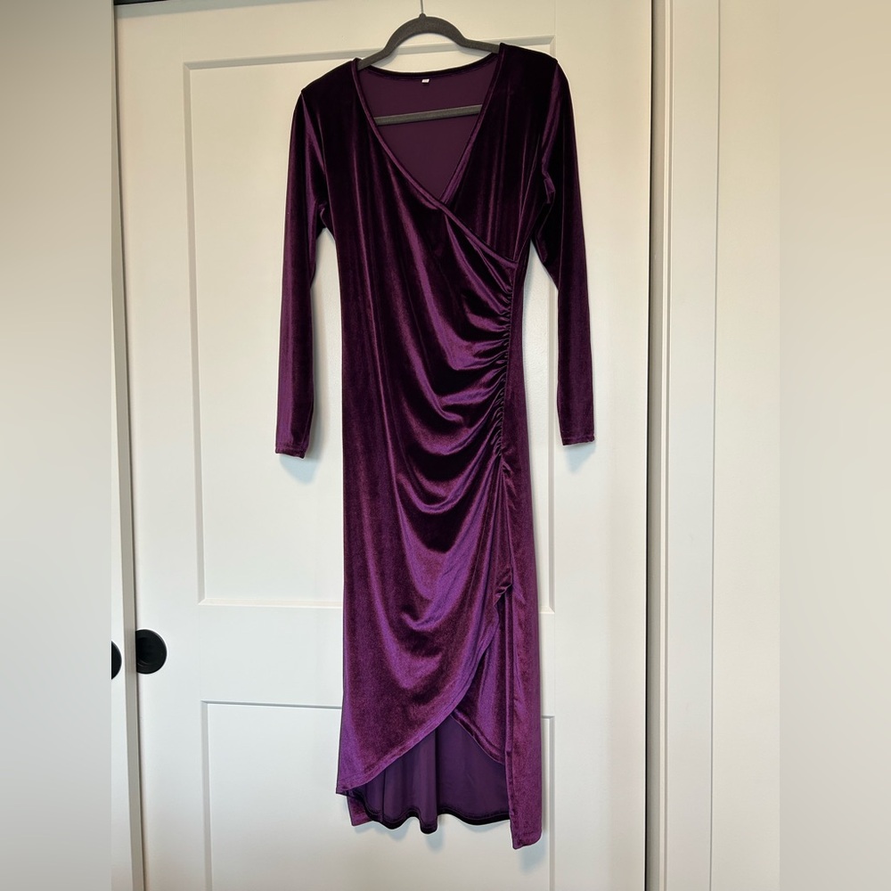 Elegant Purple Velvet Wrap Dress